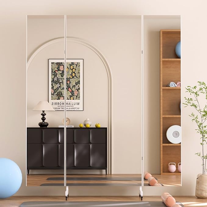 brisafe Full Length Mirror with 360° Wheels, 63"x71" Foldable Floor Mirror with Nano-Tech Shatterproof Film - Ultra-Large Mobile Mirror for Home Gym, Dance Studio & Commercial Spaces (Black)