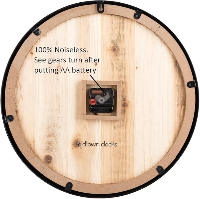 Oldtown Farmhouse Metal & Solid Wood Noiseless Wall Clock (Wood, 18-inch)