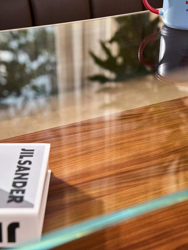 Shrine Rectangle Coffee Table, Mid-Century Modern Design, 2-Tier Structure, Clear Glass Top and Walnut MDF Shelf, 41" D x 21" W x 17" H, Sleek Conical Metal Legs with Gold Finish