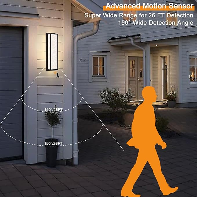 Motion Sensor Outdoor Wall Light LED 26W 24.8in - Rectangle Modern Exterior Lighting Fixture with Resin Shade, IP65 Waterproof Porch Sconce,for Garage,Front Door,Patio