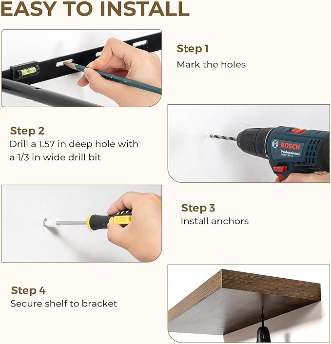 Dreamland 36 Inches Floating Shelves for Wall, 9.3" Deep Long Floating Shelves Set of 2, Large Display & Storage Shelf, Wall Shelf for Bathroom Bedroom Living Room Kitchen Office, Rustic Brown