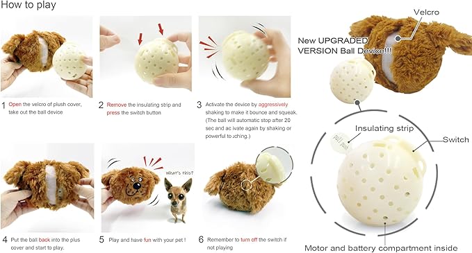 Interactive Dog Toy, Plush Electric Dog Toy, Vibrating and Squeaky, Battery Operated, Prevent Boredom for Pets