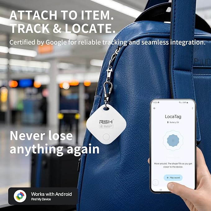 Air Tracker Tag 4 Pack for Android Luggage Tracker Tags Works with Google Find Hub, Bluetooth Tracker Smart Key Finder and Item Locator for Luggage, Backpack, Suitcases, Replaceable Battery