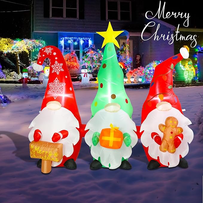 Bshine Christmas Inflatable Outdoor Decorations, 5.9FT Gnome Celebration Sign, Blow Up Yard with Built-in LED for Holiday Party Home Outdoor/Indoor Garden Yard Lawn Decorations