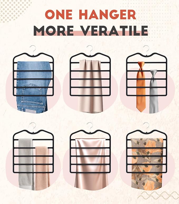 Pants Hangers Space Saving,5 Pack Velvet Short Neck Pants Hangers,5 Tier Space Saving Velvet Hanger,Closet Organizers and Storage Dorm Room Essentials for College Students Girls Guys Holds Pant,Jean