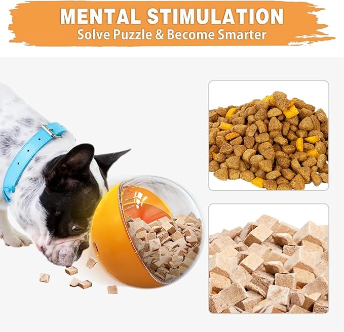 Enrichment Interactive Dog Treat Toy - Level 1 Mental Stimulation for Dogs, Dog Toys for Boredom Busy (Beginner-Orange 5.6" Squeaky Ball)
