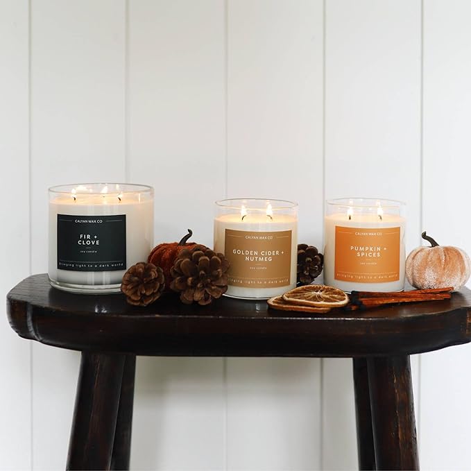 Calyan Wax Co. Fir & Clove 3 Wick Scented Candle - 43 Hour Burn - Luxury 3 Wick Soy Candles - Non Toxic Soy Wax Candles - Long Lasting Large Glass Jar Candle for Home - 14.9oz