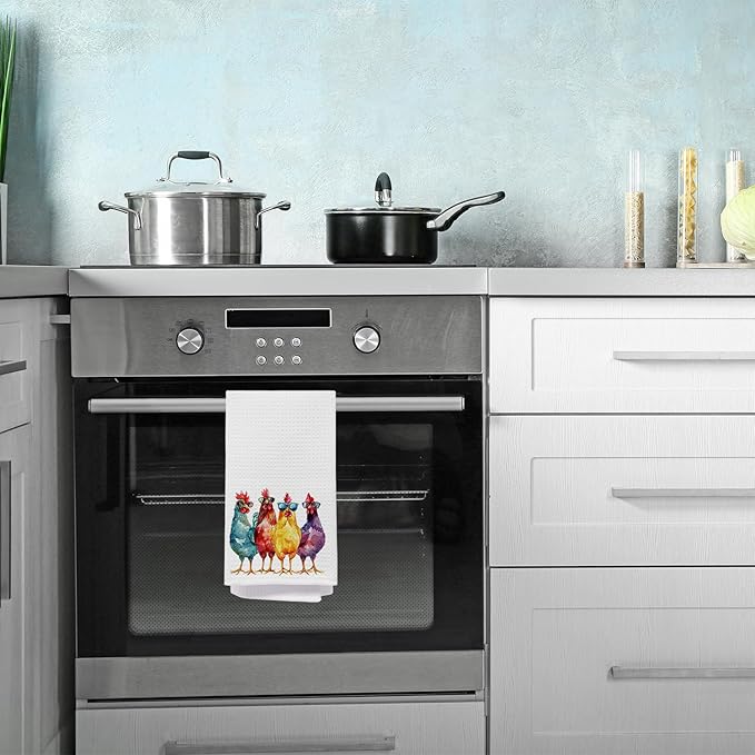 Funny Chicken Kitchen Towels, Chicken Lovers Lady Mom Gifts Dish Tea Towels, Cool Colorful Chicks in Sunglasses Decorative Hand Towel for Bathroom Kitchen, 16x24 Inch