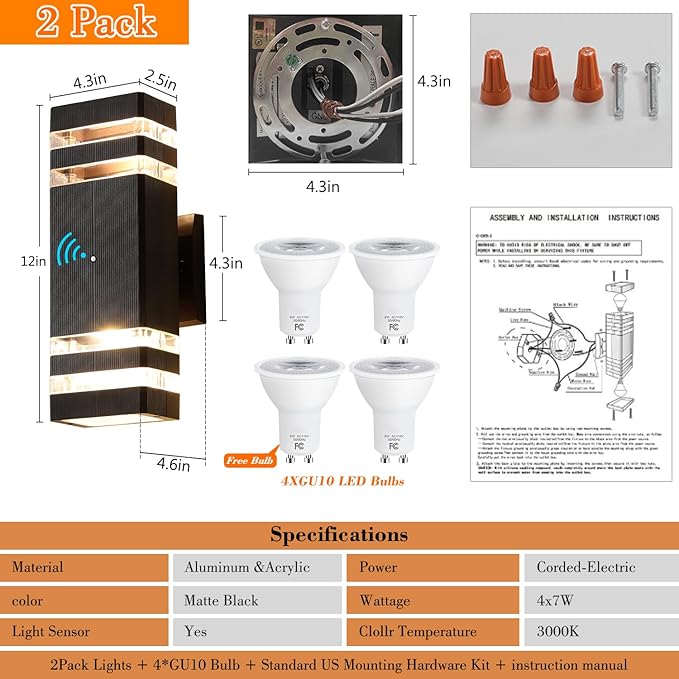 Dusk to Dawn Outdoor Wall Lights - Waterproof 2-Layer Design, Modern Aluminum Exterior Light Fixtures for House, Warm Whtie Up and Down Porch Lights, Ideal for Garage and Patio 1 Pack