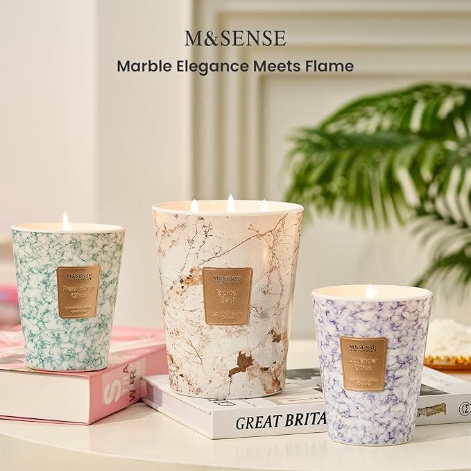 M&SENSE Extra Large Candle 35oz 150H FreshSageCitrus Scented Candle,3 Wick Highly Scented Jar Candle, XL Candles Gift for Stress Relief, Meditation, Yoga