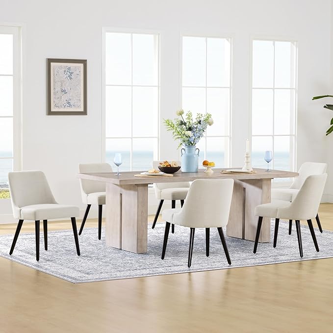 CHITA Mid-Century Modern Dining Chair, Upholstered Fabric Accent Chairs, Set of 2,Performance Fabric in Linen