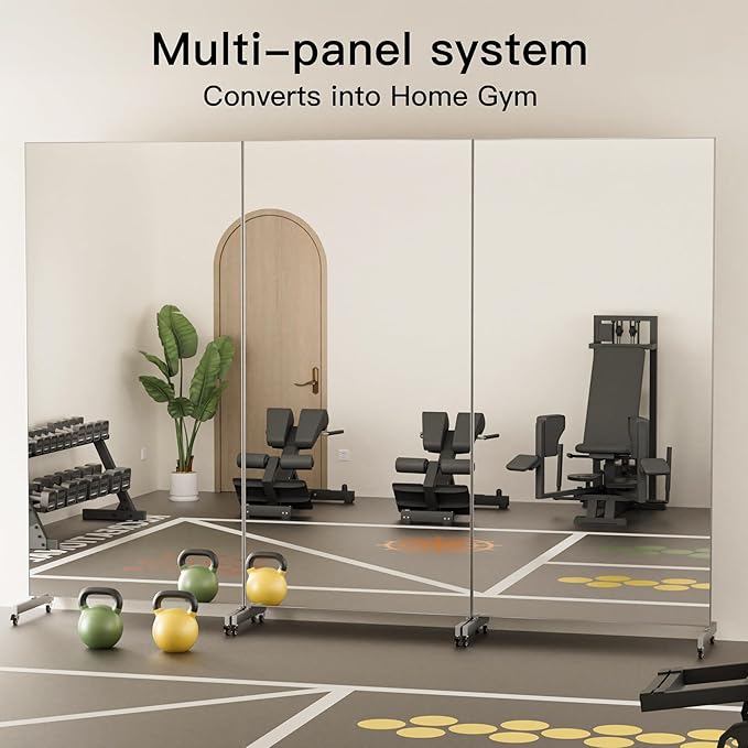 brisafe 79"x40" Ultra-Light Mobile Floor Mirror with 360° Wheels, 0.04mm Shatterproof Nano Film for Home Gym/Yoga/Dance Studio & Commercial Use (60% Insurance Savings, Silver, 9.38LB)