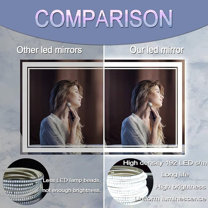 48 x 30 Inch Lighted Vanity Mirror with Lights 3 Color Adjustable Brightness Anti-fog 48 Inch LED Bathroom Mirror for Bathroom Salon Wall Horizontal/Vertical Mounted 48" Light up Smart Mirror