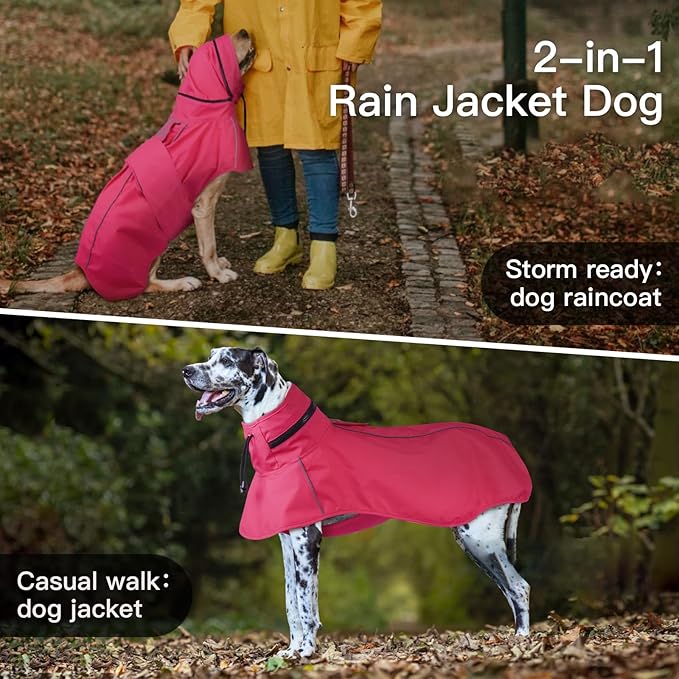 Waterproof Windproof Dog Raincoat with Full Body Coverage, Reflective Adjustable Hooded Jacket, Easy on Lightweight Dog Rain Coat for Large Dogs Poncho Breathable (Neon Pink, XXXXL)