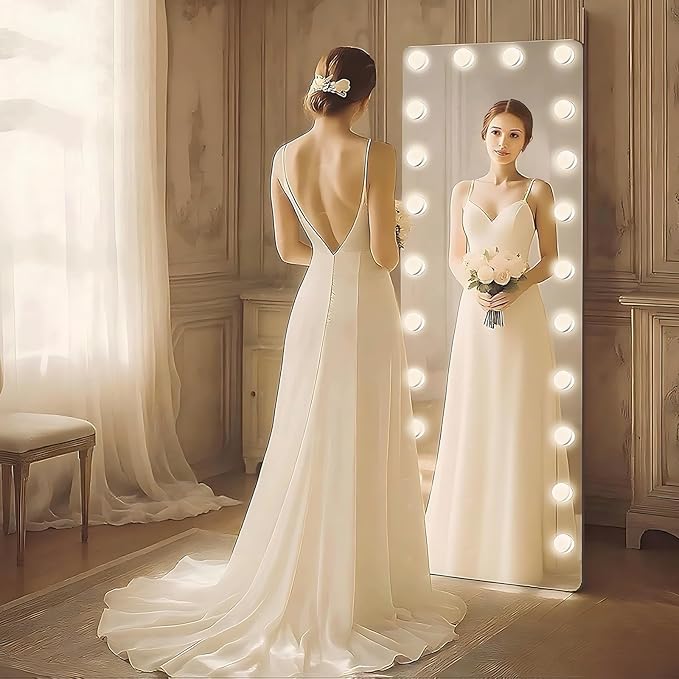 Kosmonia 66x22 Hollywood Full Length Mirror with Light, 22 Dimmable Bulbs & 3 Color Smart Touch Control, Distortion Free, Tempered Glass & Shatter Proof Film, Safe Full Body Mirrors with Stand