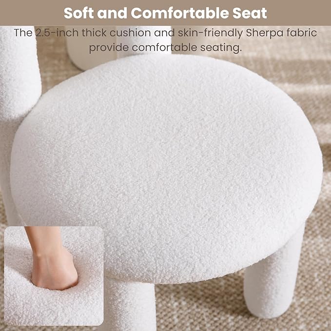 DUOMAY Modern White Boucle Dining Chairs Set of 2, Sherpa Upholstered Kitchen Chairs Armless Barrel Back Dining Chair, Living Dining Room Chairs, Reception, White