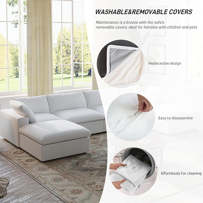 Cloud Modular Sectional Sofa Couch,Oversized Couch 6 Seater for Living Room,160.6" V Shaped Convertible Couches with Storage Ottoman, Covers Washable&Replaceable,White