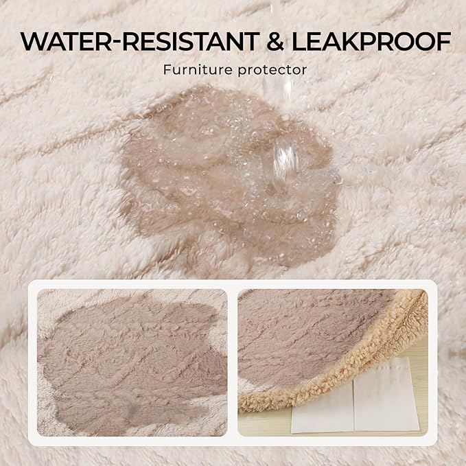Waterproof Pet Blanket, Liquid Pee Proof Dog Blankets for Sofa Bed Couch, Reversible Sherpa Fleece Furniture Protector Cover for Small Medium Large Dogs Cats,Beige-Thicken Small（40" x 28"）