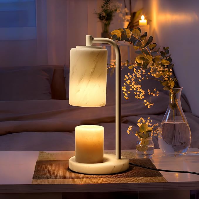 Marble White Candle Warmer Lamp, Bedroom Home Decor Marble Base White Electric Candles Warmer with Timer & Dimmer, Housewarming Gifts, Spring & Easter Decorations