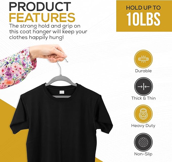 Premium Velvet Hangers 50 Pack Ultra Thin Non Slip Adult Felt Space Saving Slim Suit Hanger for Closet Heavy Duty Coat Pants Jackets Dress Hangers 360° Swivel Hook Hold Upto 10 lbs Gray