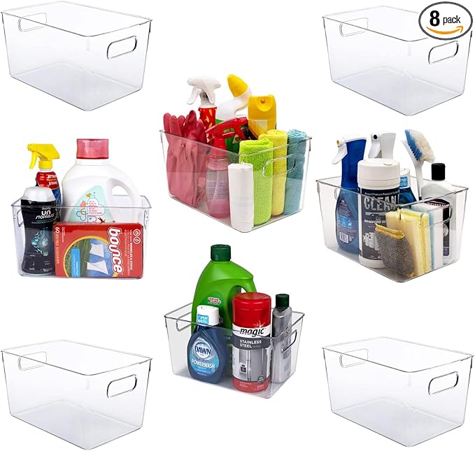 Clear Plastic Storage Bins, Pantry Organizers and Storage, Kitchen Organization and Storage Containers Bins for Organizing, Fridge, Freezer, Bathroom, Pantries, Medicine Cabinet Organizer Bin