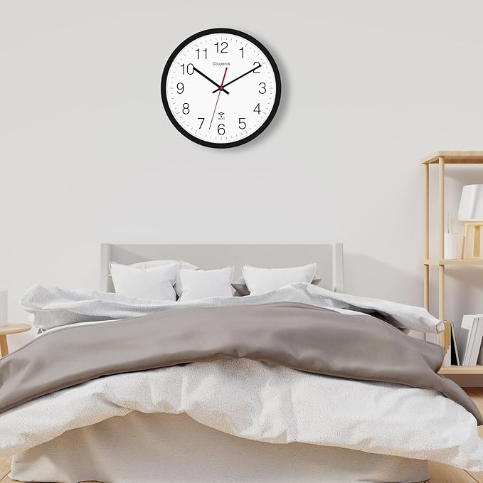 WiFi Wall Clock with Auto-DST, 12 Inch Silent Non-Ticking Round Analog Modern Battery Powered Clock Smart Analog WiFi Clock for Home Kitchen Office Classroom