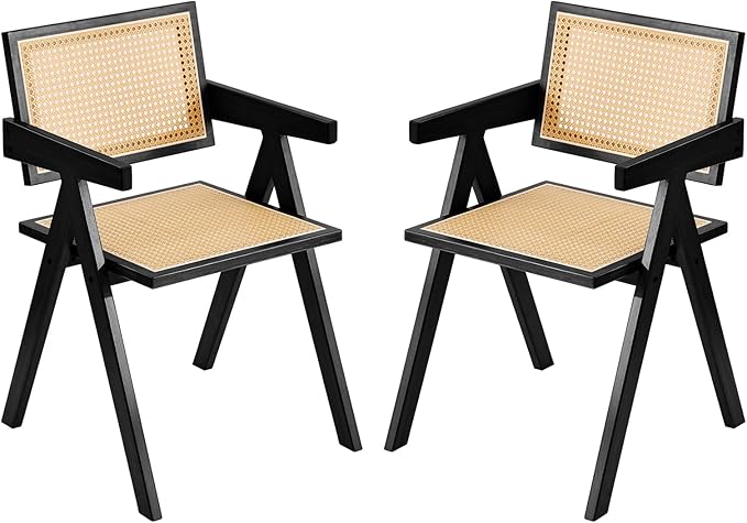Tiita Rattan Accent Chairs, Mid Century Modern Dining Chairs Set of 2, Bamboo Living Room Chair for Reading Room Dining Kitchen, Black