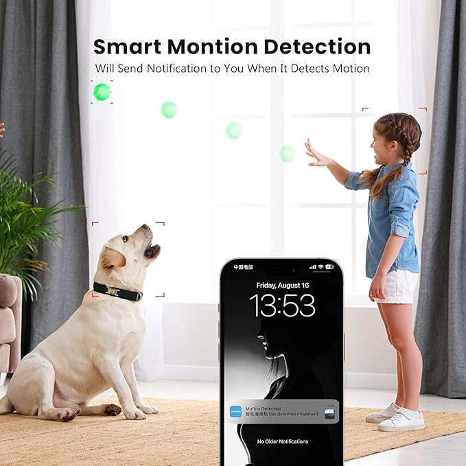 Indoor Security Camera 360° with Pan/Tilt, Pet Dog Baby Monitor, 1080P HD Night Vision, Motion Detection, 2-Way Talk, Alexa & Google Home Compatible (2.4GHz WiFi)