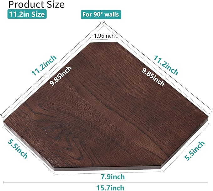 Corner Shelves Wall Mount, Set of 2 Solid Oak Wood Floating Corner Shelves with Wire Hole Display Shelf with Wire Hole Small Plant Display for Kitchen Living Room Bedroom