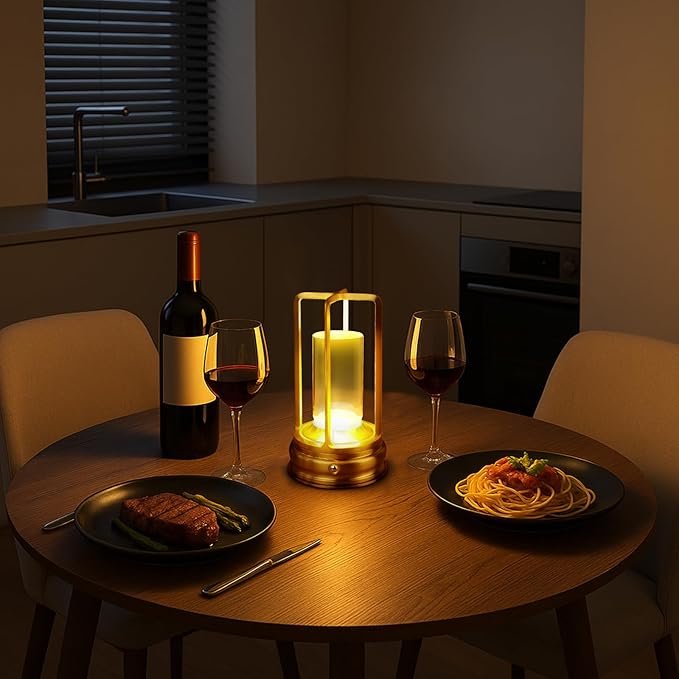 Rechargeable Cordless Metal Table Lamp – Portable LED Desk Lamp with 3-Color Infinite Dimming, Battery Powered for Indoor & Outdoor Use, Bedroom, Restaurant, Bar, Coffee Shop, or Camping