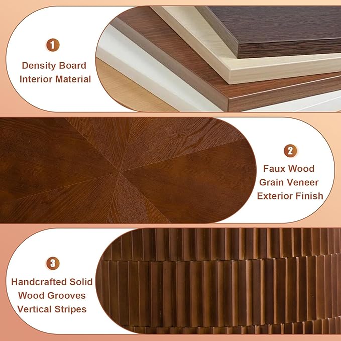 Round Nesting Coffee Table Set of 2, Round Fluted Coffee Tables for Living Room Modern Nesting End Side Tables for Small Spaces (B Brown)