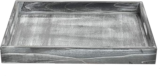 Rustic Distressed Wood Food Breakfast Serving Tray Octagon Serving Tray in Bed with Cutout Carrying Handles Coffee Office Desktop Document Holder Home Kitchen (Grey)