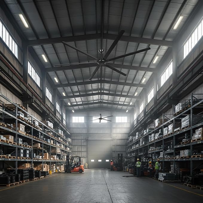 120 Inch Industrial Ceiling Fans without Lights, DC Motor Large Shop Garage Ceiling Fan with Remote, 36000 CFM High Airflow Big Ceiling Fan, Reversible Metal Fan for Warehouse Barn Commercial Space