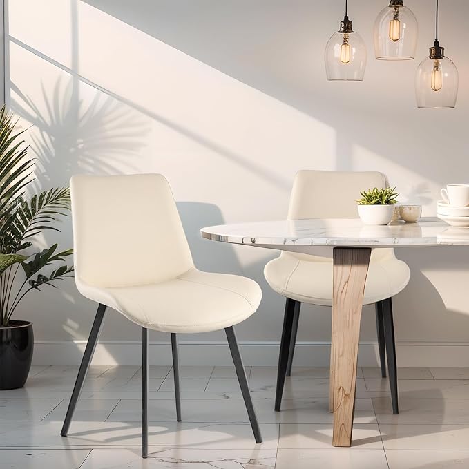 Dining Chairs, Modern PU Leather Dining Room Chair with Sturdy Metal Legs, Upholstered Seat Dinner Chairs Accent Side Chairs for Indoor Kitchen Living Room (Beige, Set of 6)