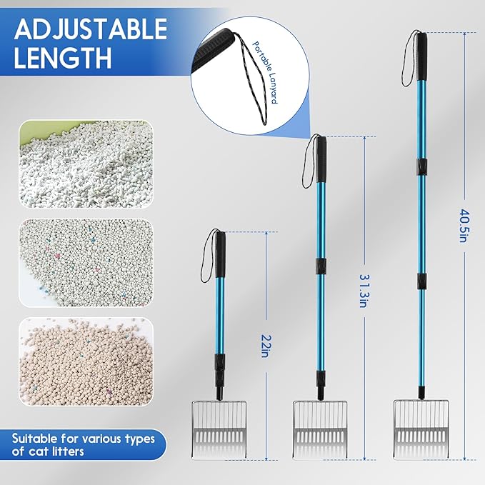 Cat Litter Scoop Long Handle: 22"-40.5" Extendable Metal Cat Poop Scooper with Deep Shovel for Litter Box Durable Heavy Duty Cat Litter Shovel for Easy Sifting