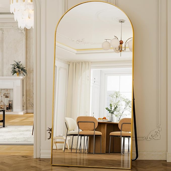 GLSLAND-77 x38 Arched Full Length Mirror - Oversize Floor Mirrors Aluminum Alloy Frame Full Body Dressing Mirror for Bedroom Living Room,Gold
