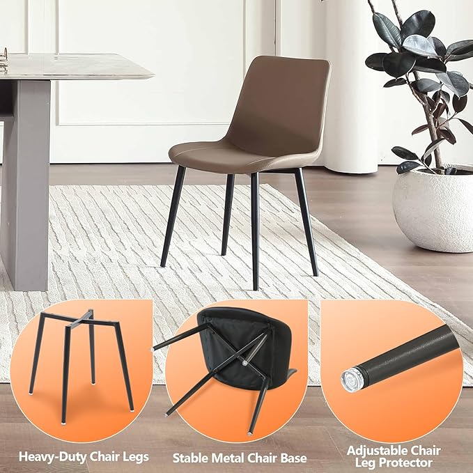 Leather Dining Chairs Set of 2, Mid Century Modern Faux Leather Kitchen & Dining Room Chairs, Comfortable Dinner Chair Kitchen Chairs for Restaurant Living Room, Cafe, Home (2, Coffee)