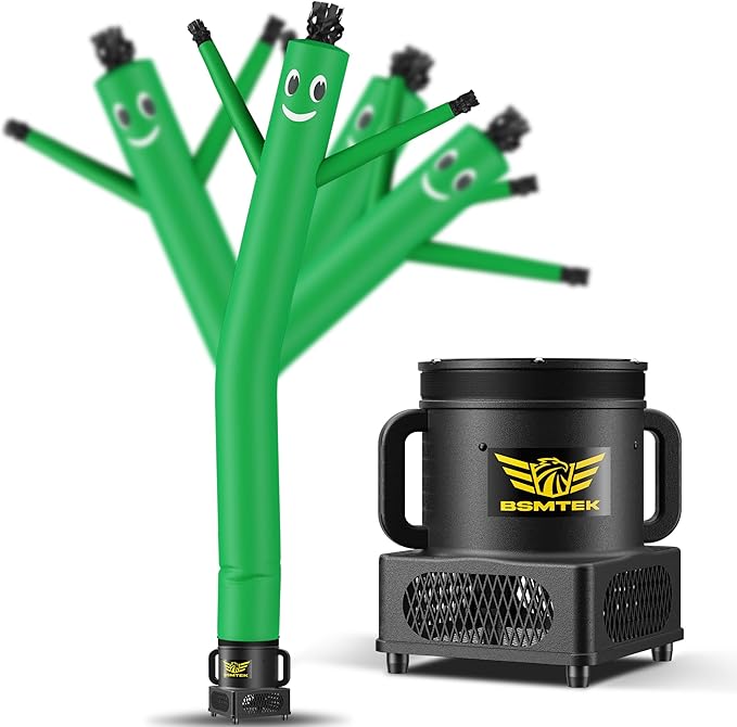 7FT Air Inflatable Waving Tube Man Set with Blower & Wheel, Air Puppet Dance Artist for Mall Opening, Amusement Park, Outdoor Decoration，Green