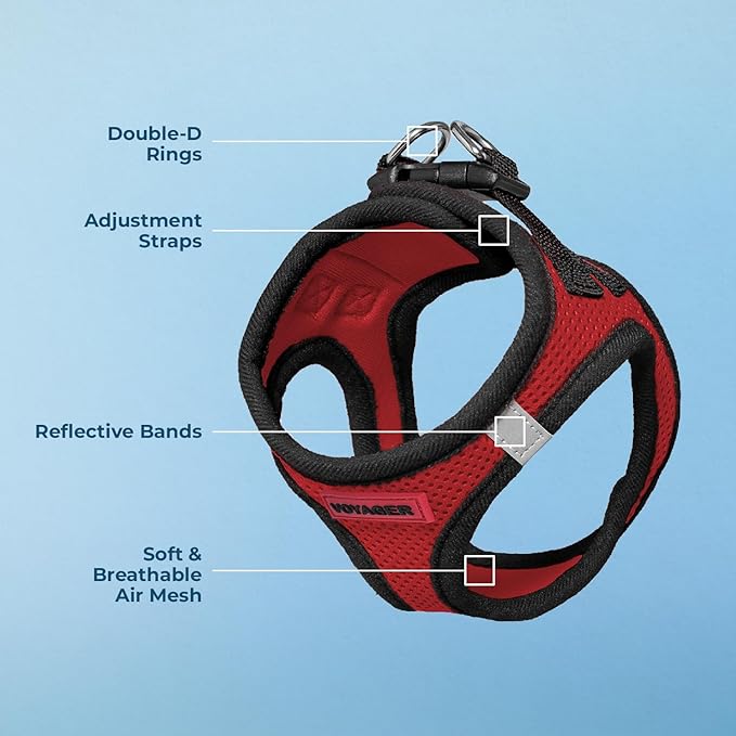 Best Pet Supplies Voyager Step-in Air Harness - All Weather Mesh, Reflective, No Pull Harness for Dogs, Cats - Secure with Hook & Loop Fastener, Buckle, Double D-Rings - Red/Black Trim, L