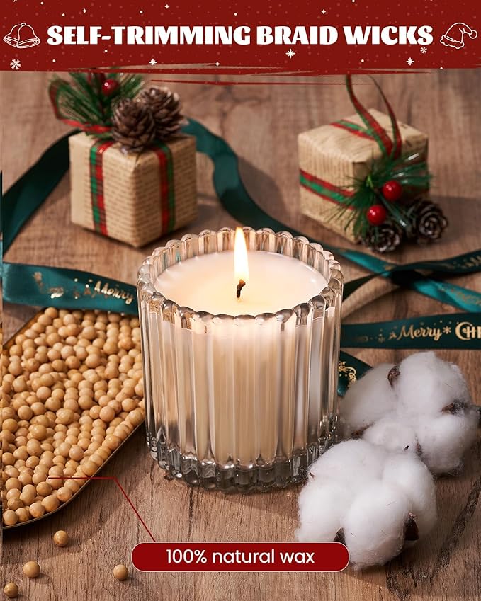 M&SENSE Christmas Soy Candles for Home Scented, Cinnamon Pie Non Toxic Candles for Holiday, 9.2oz Natural Organic Clean Burning Up to 60 Hours, Christmas Kitchen Decor Gifts for Women