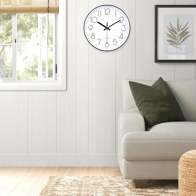 jomparis Small Wall Clock Black Wall Clocks Silent Non-Ticking for Bedroom Bathroom Kitchen(8 Inch)