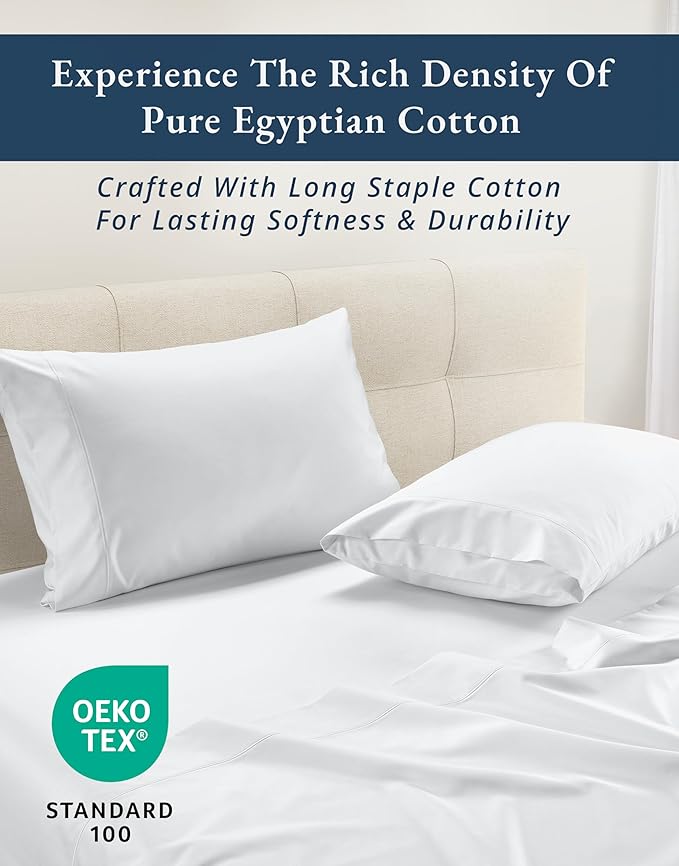 LANE LINEN 100% Egyptian Cotton Sheets, Sustainably Produced Eco Friendly Luxury Hotel Like Thick sábanas King, 15 inch Reinforced French Seam deep Pocket King Sheet Set - Brilliant White