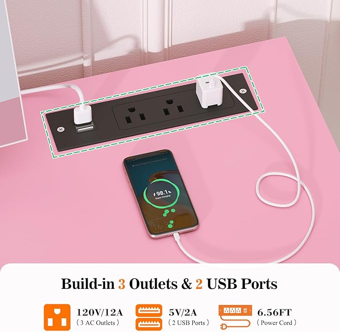 Cyclysio Vanity Desk with Mirror and Lights, 36'' Makeup Vanity Desk with Power Outlet, Small Vanities Set Dressing Table with Drawers for Bedroom, Pink