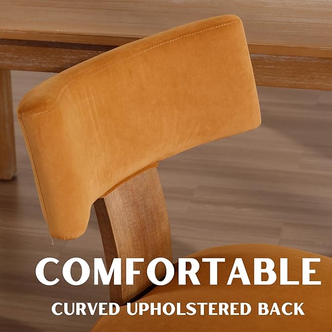 Velvet Dining Chairs Set of 6 Modern Dining Chair with Wood Legs, Upholstered Dining Chairs for Dining Room, Kitchen, Vanity, Living Room, Yellow Brown