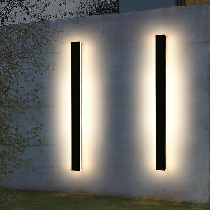 2 Pack Long Linear Outdoor Wall Light, 57inch LED Modern Wall Sconce, 3 Color 3000K/4500K/6000K, 50W, IP65 Waterproof, Exterior Porch Lighting Fixture for House, Garden, Garage