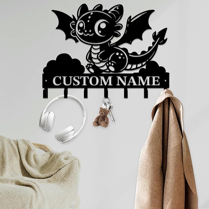 Personalized Evil Dragons Keys Hooks,Custom Name Metal Dragons Art Keys Hooks,Metal Dragons Lover Wall Home Storage Decorative Keys Hooks,Key Holder Hooks for Wall (Style H)