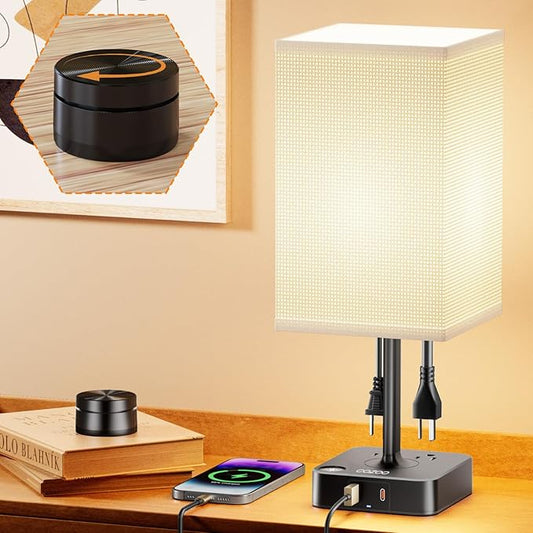 Remote Control Bedside Lamp with USB-C & USB-A Charging Ports, 2 AC Outlets, Stepless Dimming Nightstand Lamp for Bedroom- Touch & Remote Control,Warm Soft Light Table Lamp for Home, Office,Decoration