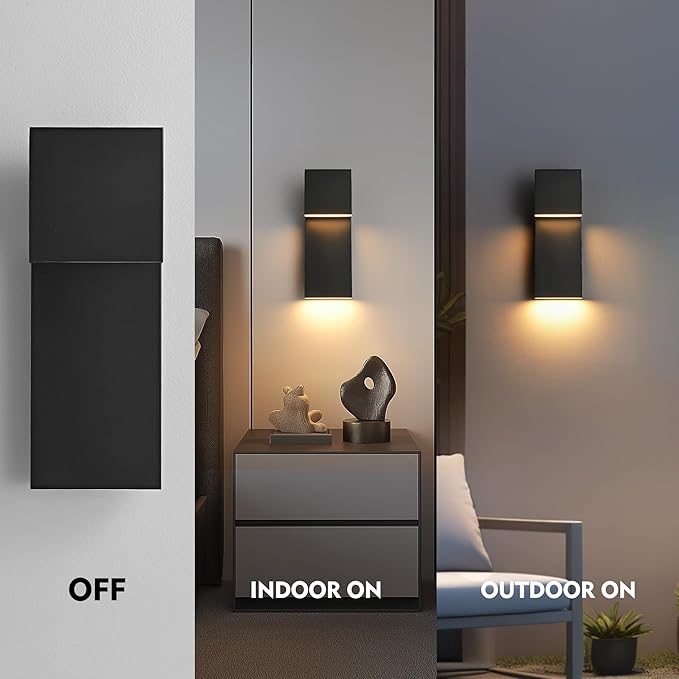 Modern LED Large Outdoor Wall Light 3000K 28W IP65 Waterproof Integrated LED Outdoor Wall Sconce Anti Rust Black Porch Lights Exterior Lighting Outside Lights Fixture for Garage,Balcony,Backyard 1PACK