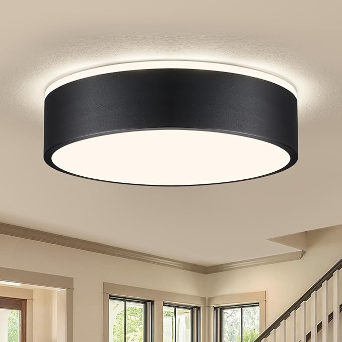 Vikaey Black LED Ceiling Light, Modern Flush Mount Ceiling Light Fixture, Not Dimmable Minimalist Round Metal Lighting Fixture Ceiling Lamp for Hallway, Entryway, Bedroom, Balcony, 11.81 Inch