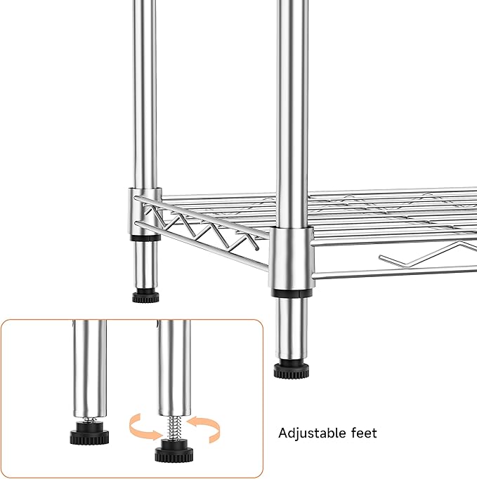 IZEUK 4 Tier Metal Wire Shelf Unit, Chrome Storage Rack Organizer for Kitchen, Bedroom, Living Room or Laundry Room, 17.7" W x 11.8" D x 41.9" H